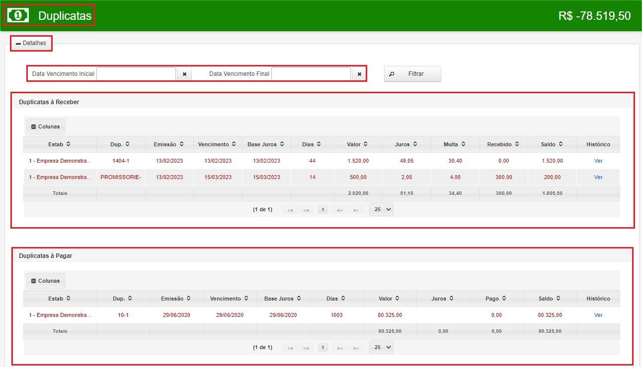 Financial Summary Screen of VIASOFT WEB CRM software